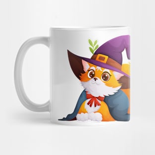 Cute and fluffy cat in a purple witch hat Mug